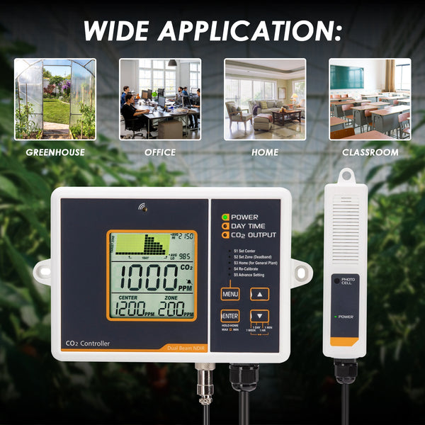 TK356PLUS Digital Carbon Dioxide (CO2) Controller & Monitor Auto Detect Day  Night, Remote Dual Beam NDIR Sensor for Greenhouse, Grow Rooms, 