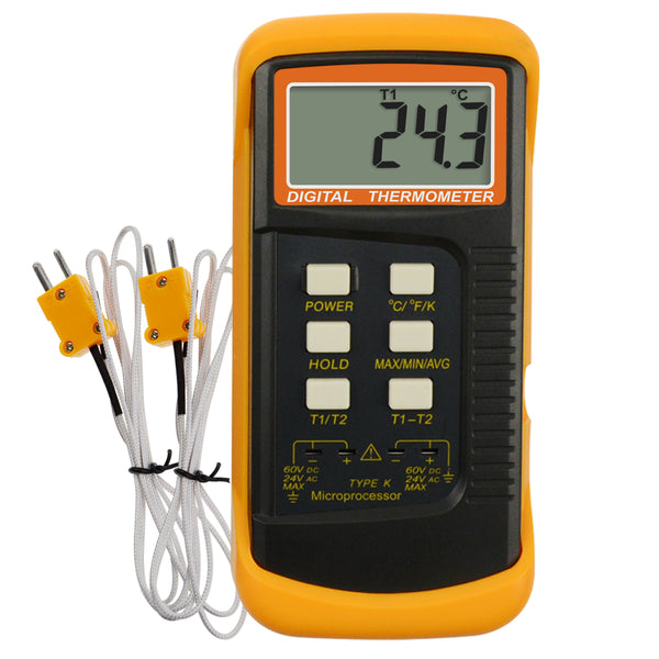 Large Display High Temperature K-Type Thermocouple Thermometer with 3 Stainless Steel Insertion Probe 932 F or 500 C