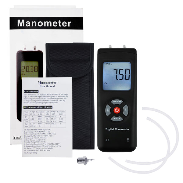 MATK-186 Digital Manometer Professional Handheld Air Vacuum/ Gas Pressure  Gauge Meter 11 Units