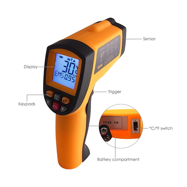 THTK-803 Digital 20:1 Professional Infrared Thermometer 0.1~1EM Pyrometer -  Tekcoplus Ltd.