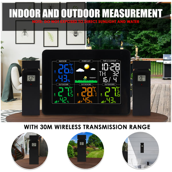 TK289PLUS Color Display Wireless Weather Station w/ Three Remote