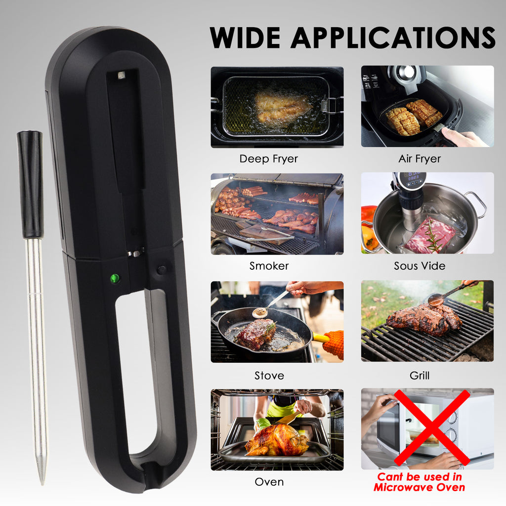Thermometer with thermoprobe for cooking smokehouse meat