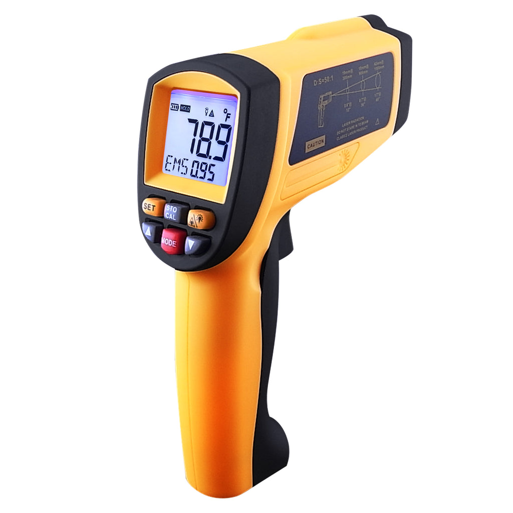 Infrared Thermometer Non Contact Laser Pyrometer SURPEER IR5D Digital  Temperature Gun 58℉～1022℉ (-50℃～550℃) Adjustable Emissivity Handheld Tool  for House/Cooking/Grill Free Meat Thermometer