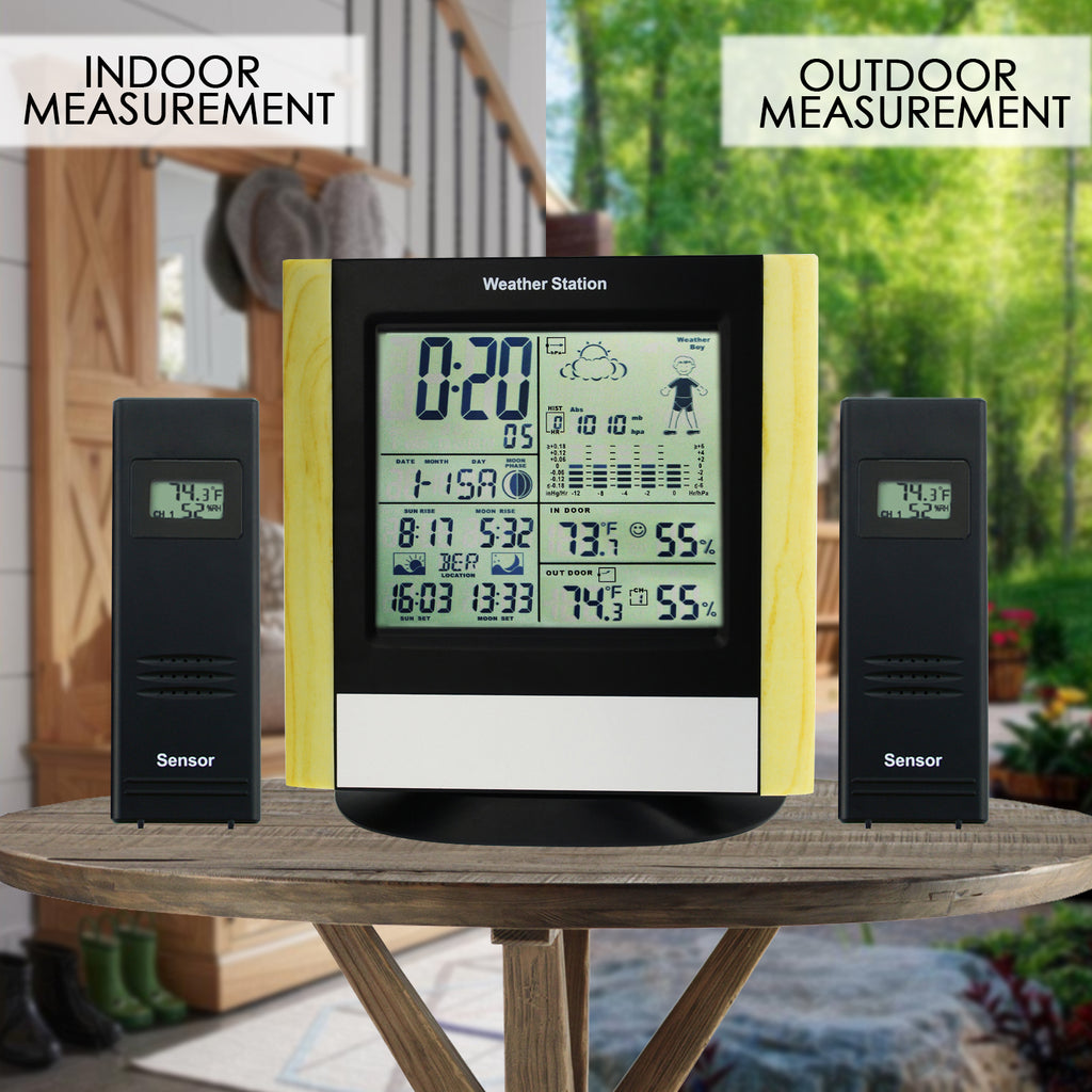 KETOTEK Wireless Radio Weather Station with 3 Outdoor Sensors Indoor  Outdoor LCD Digital Thermometer Hygrometer Barometer with WWVB,Alarm