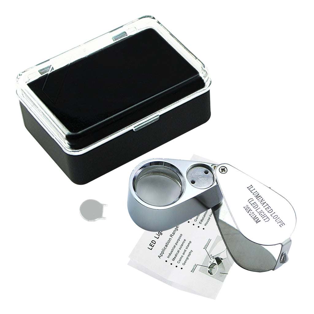 High Quality 10X Optical glass Lighted Magnifier 45X Jewelers Loupe with  LED UV
