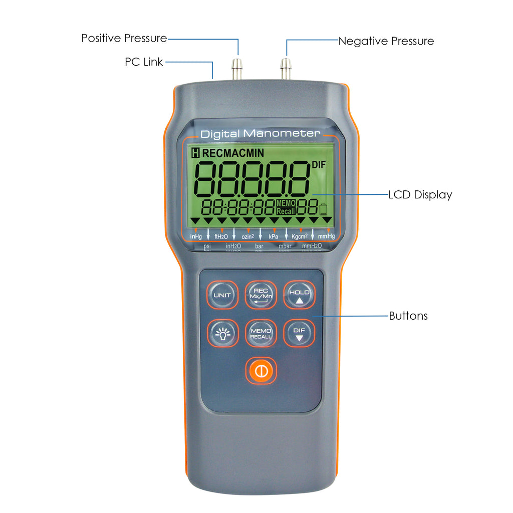 MATK-817 Portable Handheld Differential Air Pressure Manometer 15.000psi  Gauge Meter HVAC Tester - Tekcoplus Ltd.