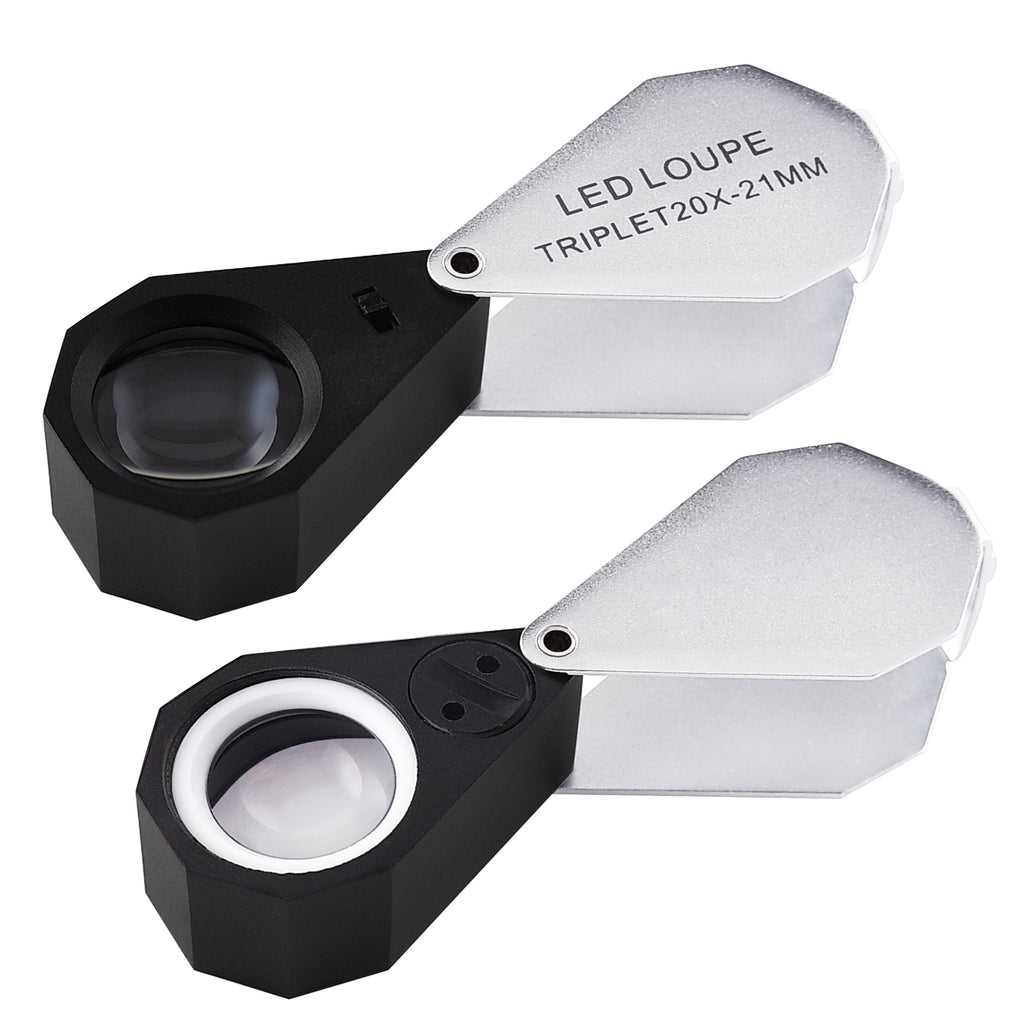 Jewelers Loupe 20x Silver Tone 5 Element Triplet 12mm Leather