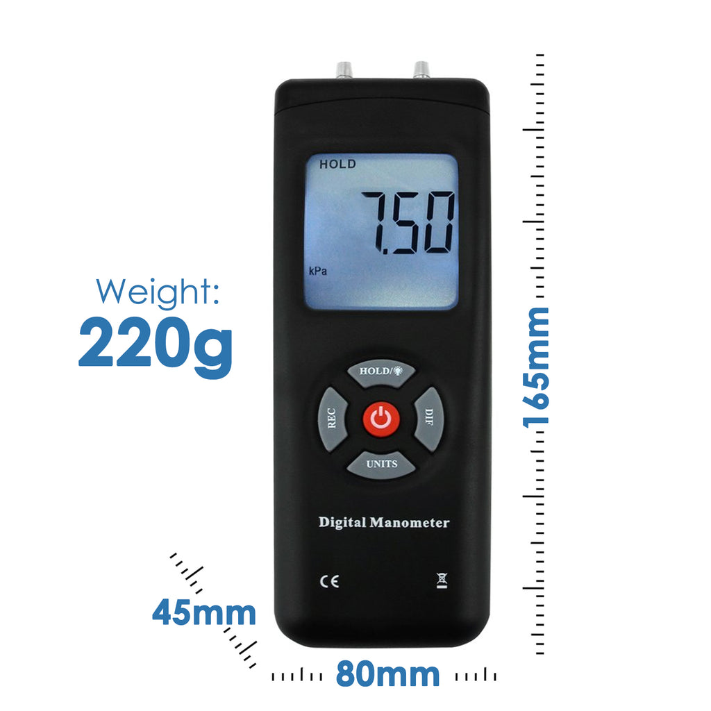 MATK-186 Digital Manometer Professional Handheld Air Vacuum/ Gas Pressure  Gauge Meter 11 Units - Tekcoplus Ltd.