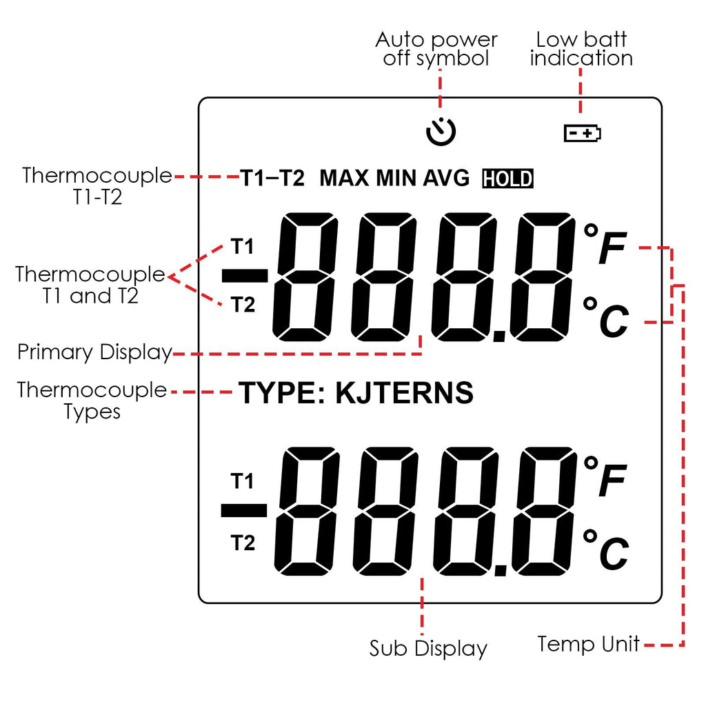 THTK-830 K-Type Thermometer with Thermocouple Sensor 1300°C / 2372°F  Measure Selectable °C °F & K