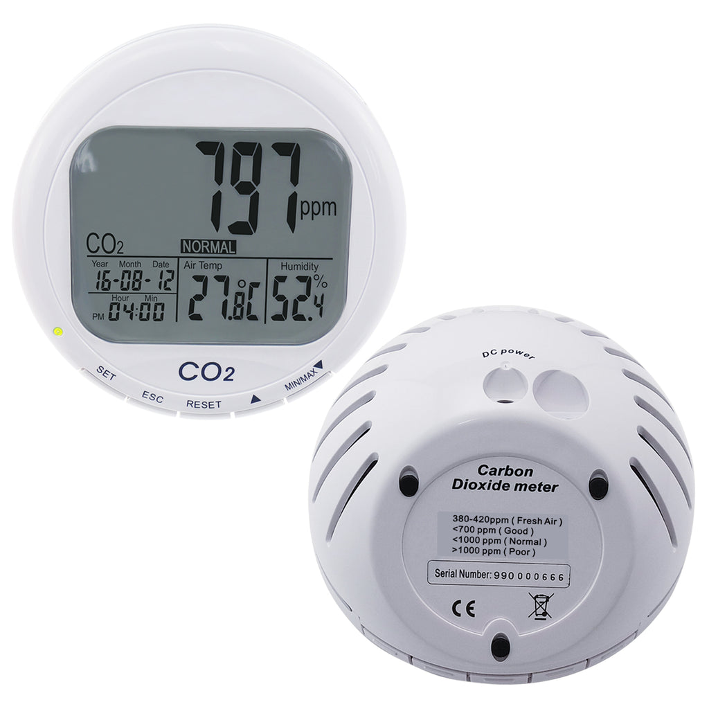 Infrared NDIR Carbon dioxide CO2 detector with alarm, thermometer
