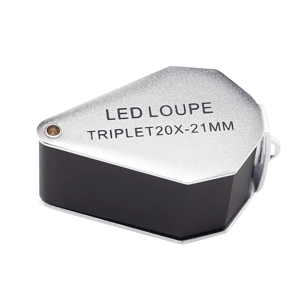 Jewelers Loupe 20x Silver Tone 5 Element Triplet 12mm Leather
