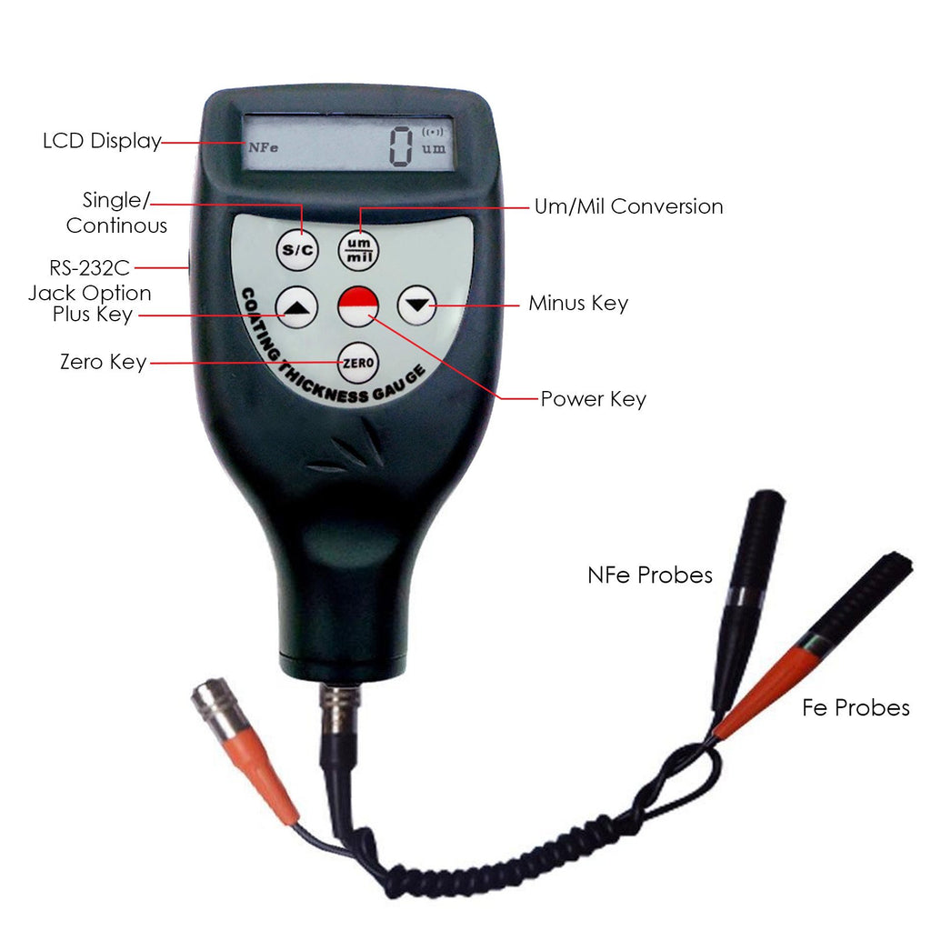 TMTK-762FN Digital Paint Coating Thickness Meter Gauge F/NF Probe Magnetic  Induction / Eddy Current